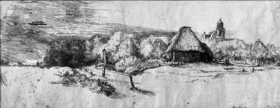 Große Landschaft mit einem Turm, ca. 1650 von Rembrandt van Rijn